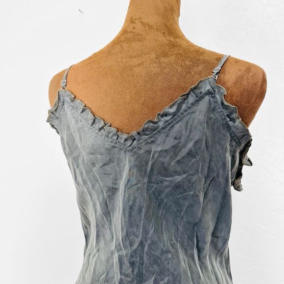 Womens Y2K Ruffle Trim Tank Top Size M Gray Cupro Romantic Grunge Soft Girl Cami - Picture 5 of 11